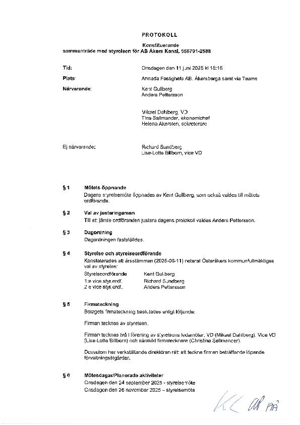 AB Akers Kanal 20250611 Konstituerande