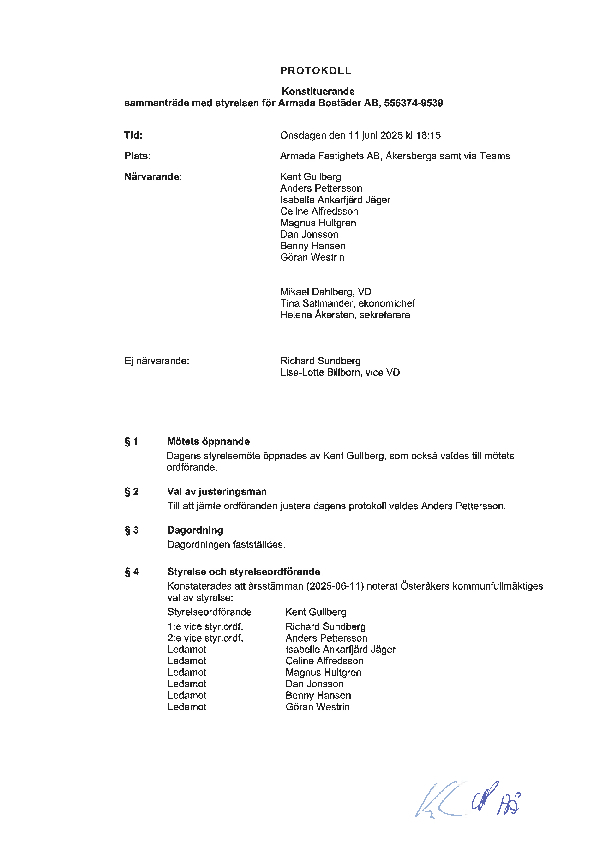 Armada Bostader AB 20250611 Konstituerande