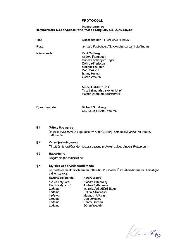 Armada Fastighets AB 20250611 Konstituerande