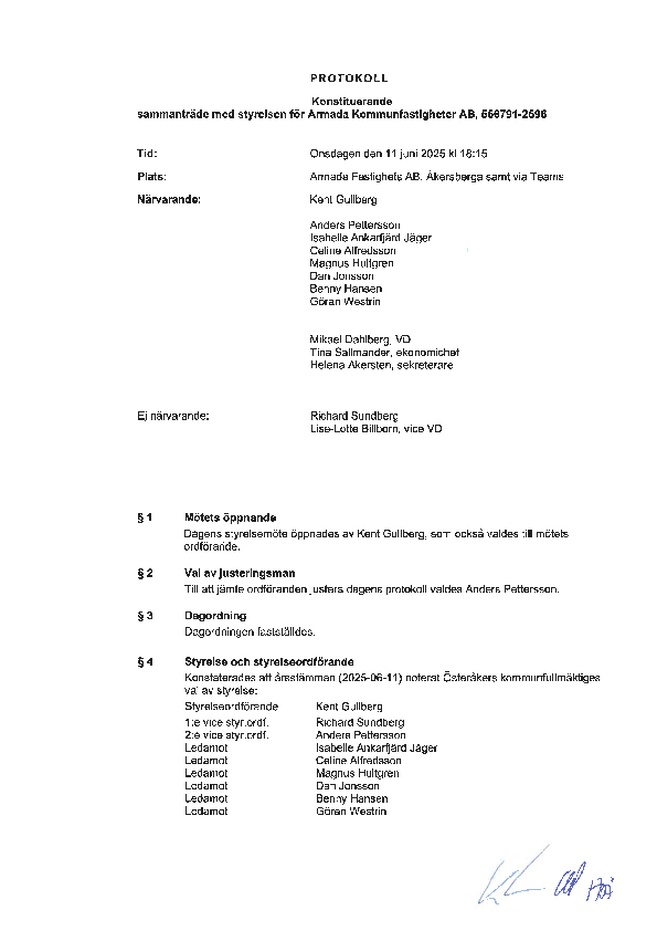Armada Kommunfastigheter AB 20250611 Konstituerande