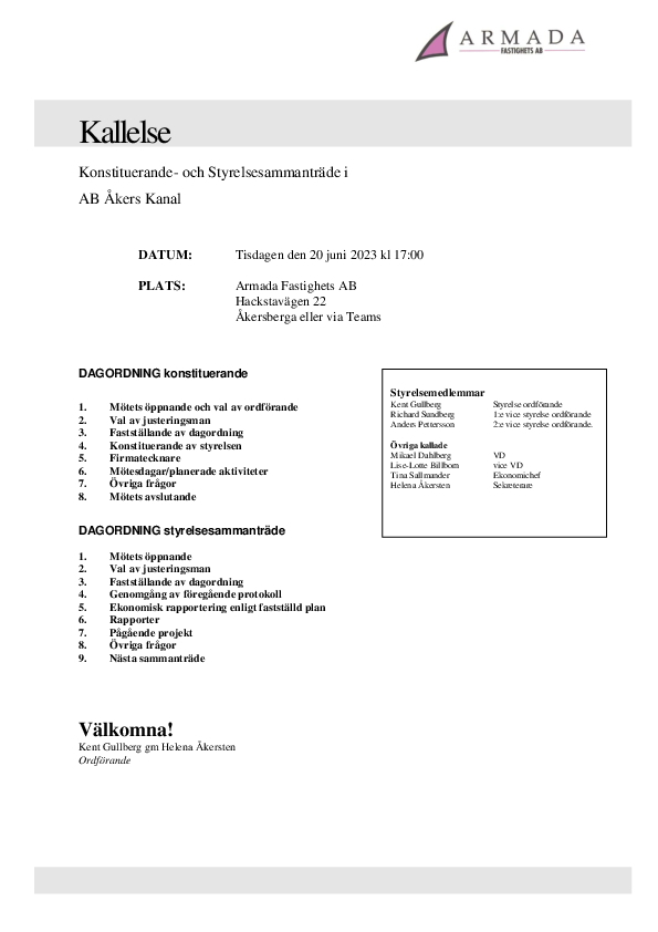 Armada dotterbolag lilla Konst Styrelse 20230620