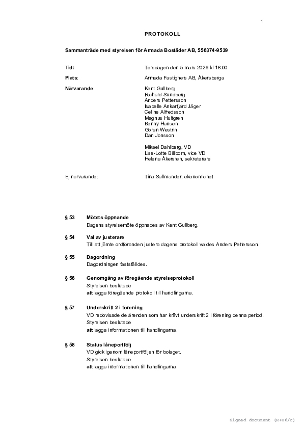 Mote 20260305 Armada Bostader AB signed