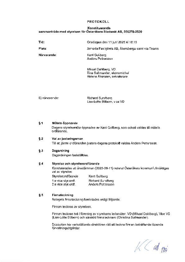 Osterakers Stadsnat AB 20250611 Konstituerande